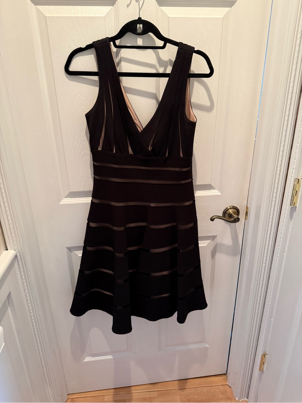 JS Collections Black Striped Dress Size 8 Like New